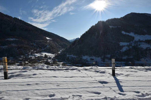 Χειμώνας Στο Ushguli Στα Βουνά Του Καυκάσου Στην Περιοχή Samegrelo — Φωτογραφία Αρχείου