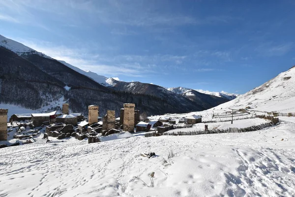 Winter Ushguli Kaukasus Der Region Samegrelo Zemo Svaneti Georgien — Stockfoto