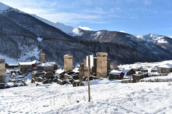 Winter Ushguli Kaukasus Der Region Samegrelo Zemo Svaneti Georgien — Stockfoto