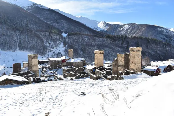 Winter Ushguli Caucasus Mountains Samegrelo Zemo Svaneti Region Georgia — Stock Photo, Image