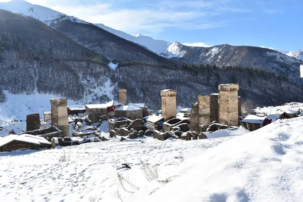 Inverno Ushguli Nas Montanhas Cáucaso Região Samegrelo Zemo Svaneti Geórgia — Fotografia de Stock