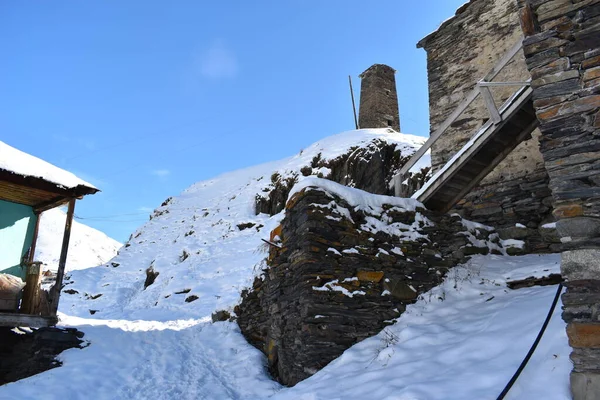 Winter Ushguli Kaukasus Regio Samegrelo Zemo Svaneti Georgië — Stockfoto