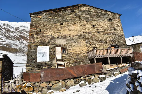 Inverno Ushguli Nas Montanhas Cáucaso Região Samegrelo Zemo Svaneti Geórgia — Fotografia de Stock