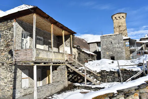 Inverno Ushguli Nas Montanhas Cáucaso Região Samegrelo Zemo Svaneti Geórgia — Fotografia de Stock