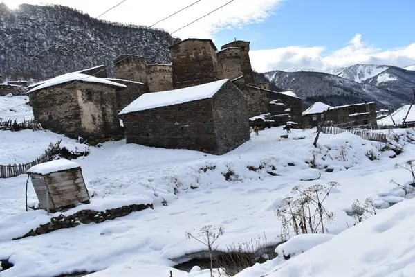 Hiver Ushguli Dans Les Montagnes Caucase Samegrelo Zemo Région Svaneti — Photo