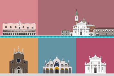 Venedik turist konumlar Icons set