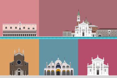 Venice tourist attractions icons set