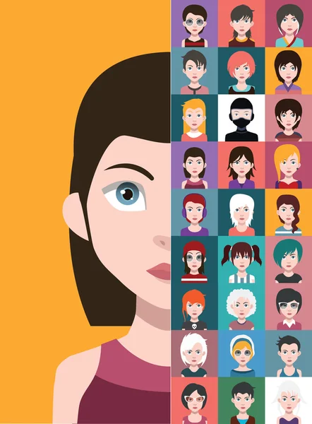 Conjunto de ícones de avatar feminino — Vetor de Stock