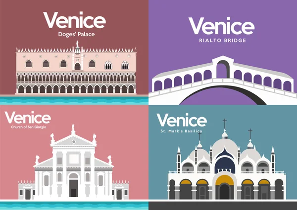 Venice tourist attractions icons set