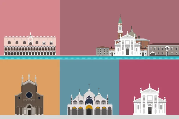 Venedig turist attraktioner ikoner set — Stock vektor