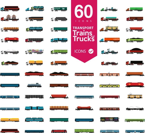Ensemble de trains et de camions de transport — Image vectorielle