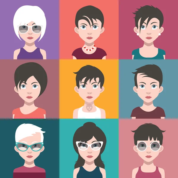 Conjunto de iconos avatar femeninos — Vector de stock