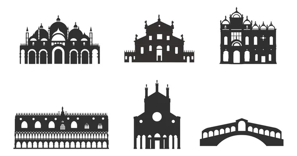 Venice tourist attractions icons set — Stock Vector