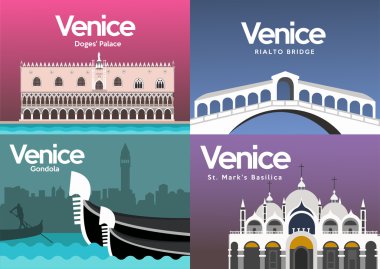 Venedik turist konumlar Icons set