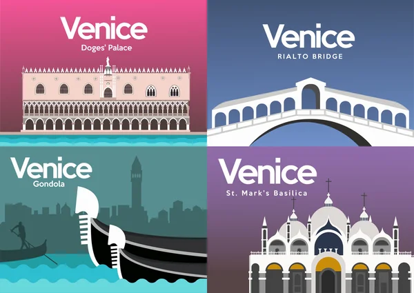 Venecia atracciones turísticas iconos conjunto — Vector de stock