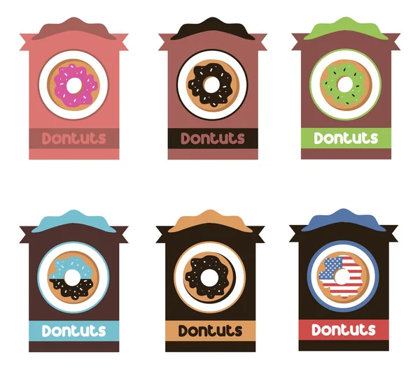 Donuts paket designuppsättning — Stock vektor