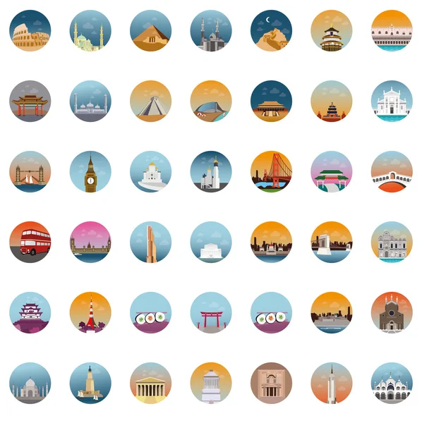 Set of landmarks, tourist sites — Stock Vector