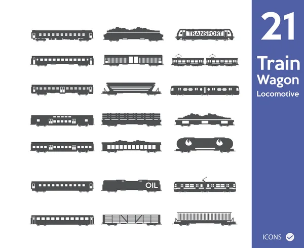 Conjunto de vagones ferroviarios de carga y pasajeros — Vector de stock