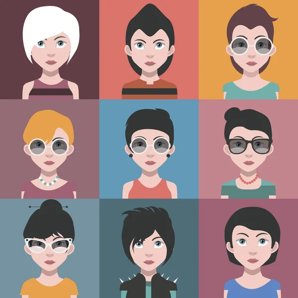 Ensemble d'icônes avatar féminines — Image vectorielle