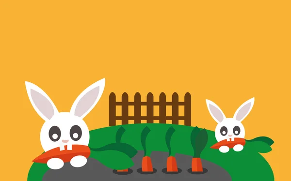 Conejitos de Pascua comiendo zanahorias — Vector de stock