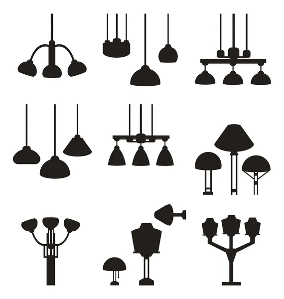 Lampor och lyktor ikoner set — Stock vektor