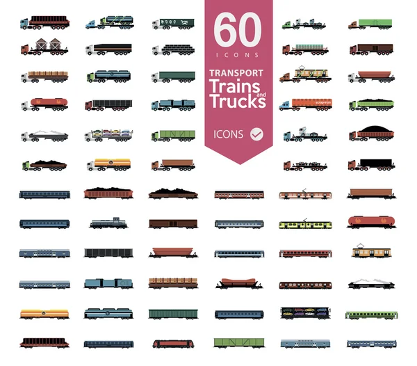 Ensemble de trains et de camions de transport — Image vectorielle