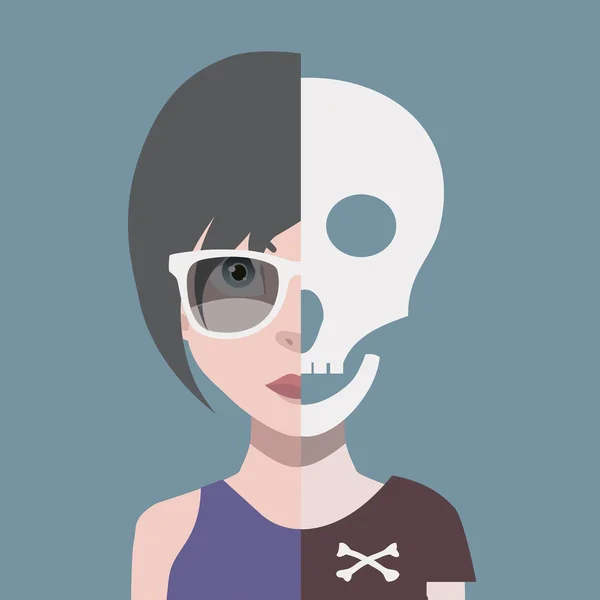 Frau Cartoon Avatar mit Totenkopf — Stockvektor