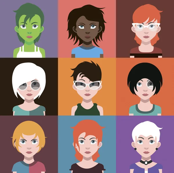 Conjunto de iconos avatar femeninos — Vector de stock