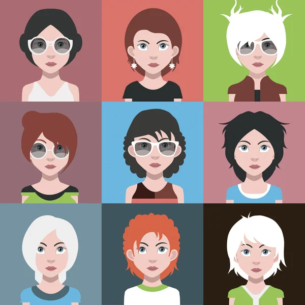 Sada ikon ženský avatar — Stockový vektor