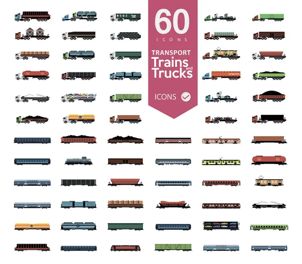 Set of transport trains and trucks — Stock Vector