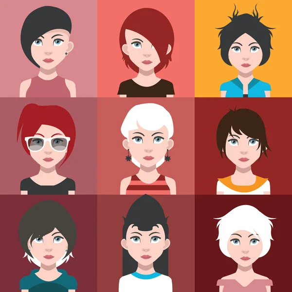 Conjunto de iconos avatar femeninos — Archivo Imágenes Vectoriales