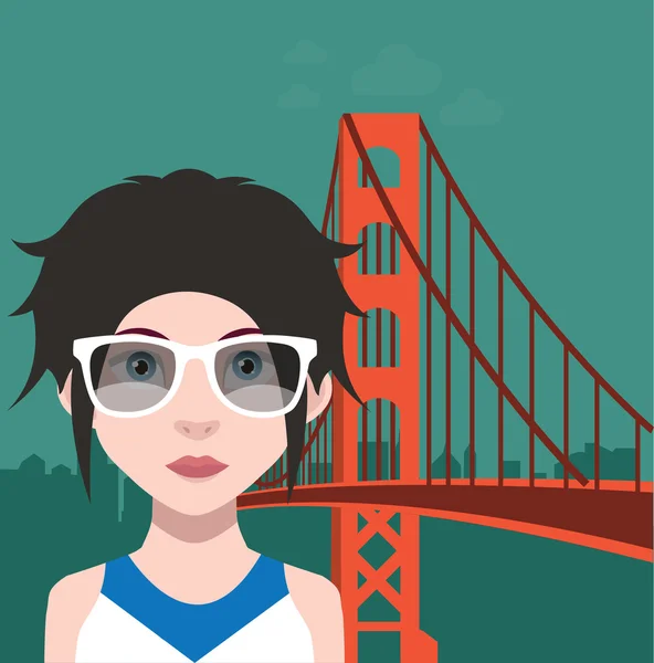 Mulher com ponte Golden Gate —  Vetores de Stock