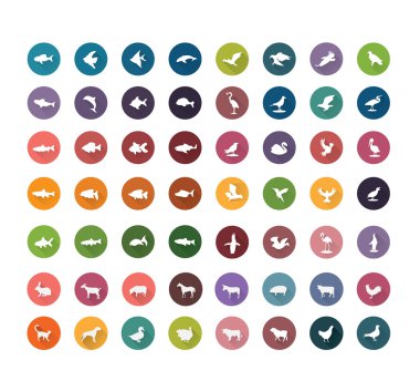 hayvanlar, kuşlar, balıklar Icons set