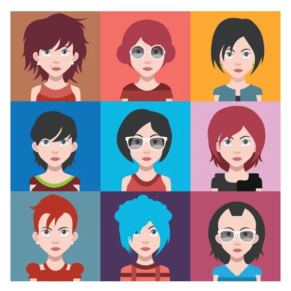 Conjunto de iconos avatar femeninos — Vector de stock