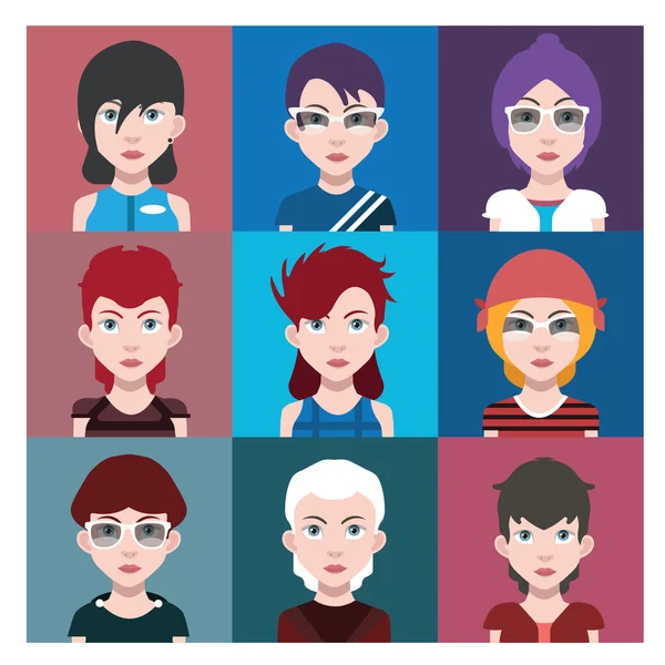 Conjunto de iconos avatar femeninos — Vector de stock