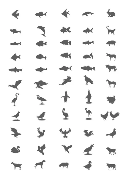 Dieren, vogels, vissen icons set — Stockvector