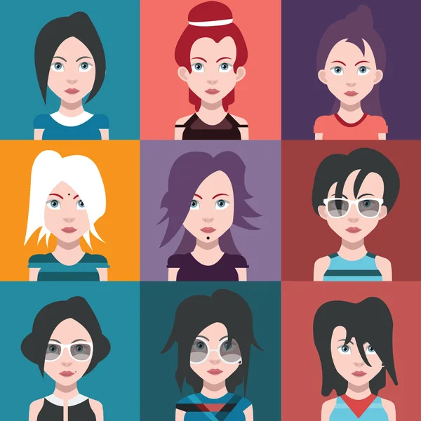 Sada ikon ženský avatar — Stockový vektor