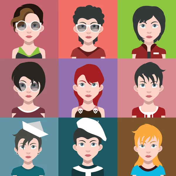 Conjunto de iconos avatar femeninos — Archivo Imágenes Vectoriales