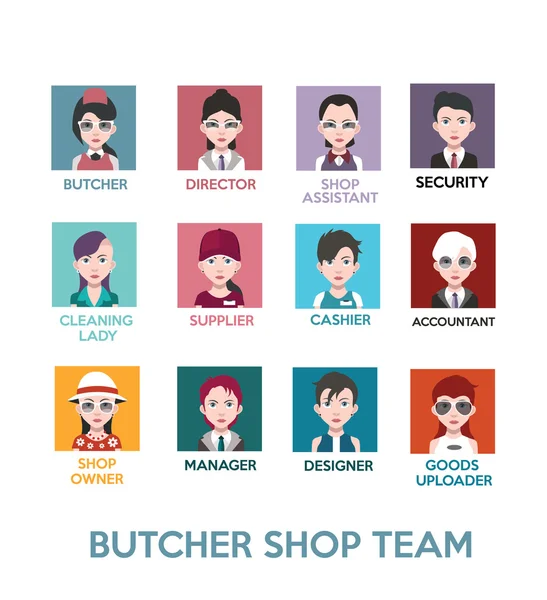 Butcher shop team avatars — Stock Vector