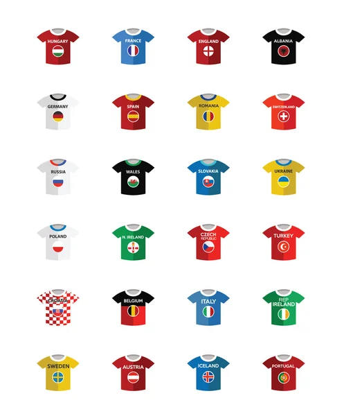 Euro 2016 Ensemble de chemises de football — Image vectorielle