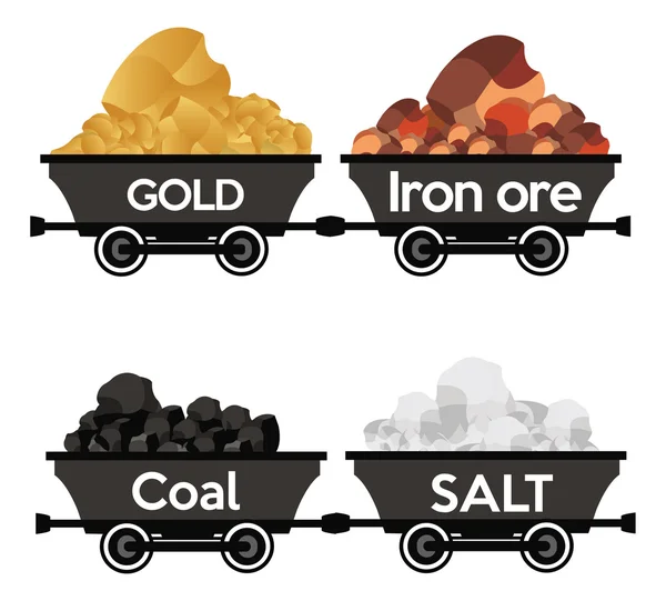 Комплект промышленных тележек с полезными ископаемыми — стоковый вектор