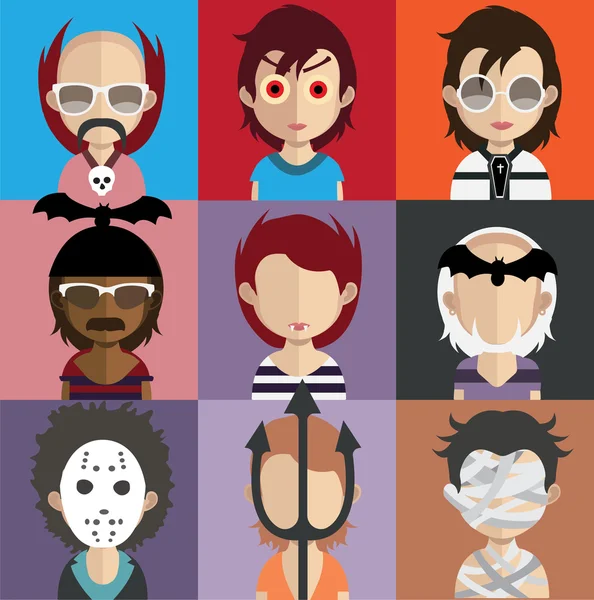 Conjunto de personagens avatar Halloween — Vetor de Stock