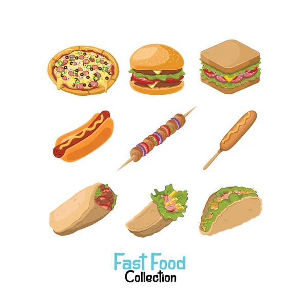 Conjunto de iconos planos de comida rápida — Vector de stock