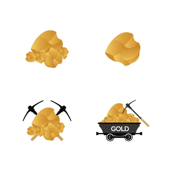 Goud uit het erts mijnbouw icons set — Stockvector