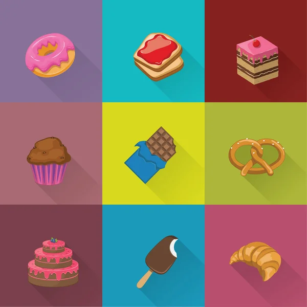 Sweet products food icons set — Stock Vector