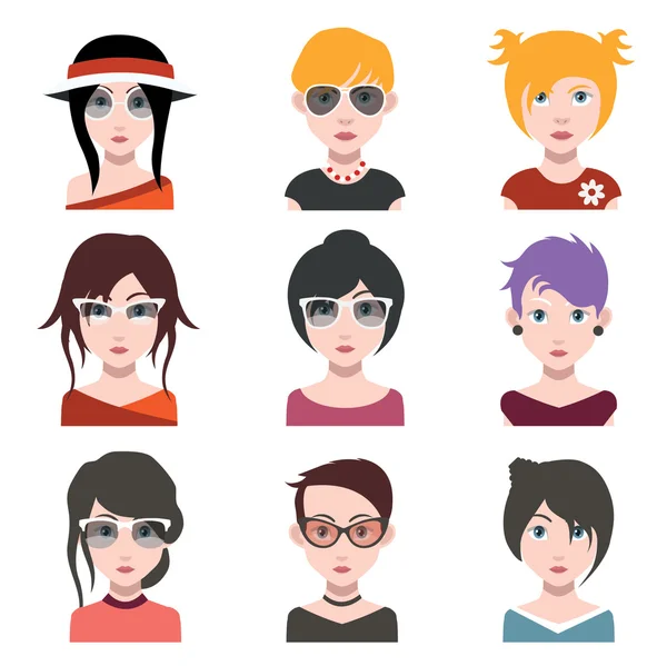 Jeu de personnages avatar femme — Image vectorielle
