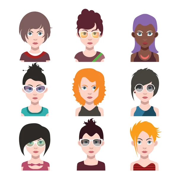 Set di personaggi avatar donna — Vettoriale Stock