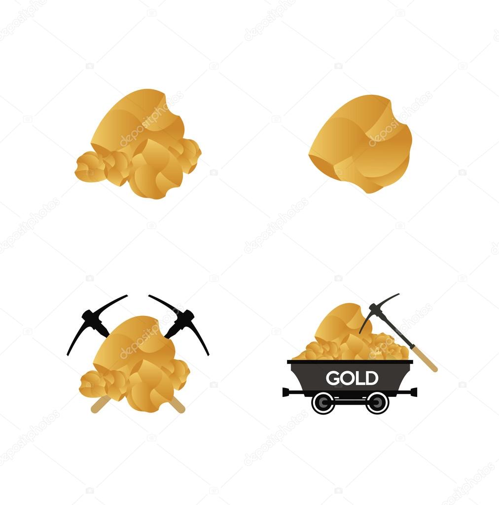gold ore mining icons set
