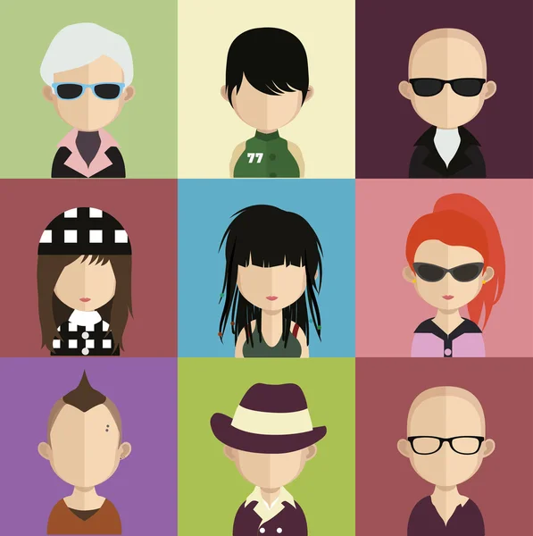 Conjunto de iconos de personas en estilo plano con caras — Vector de stock