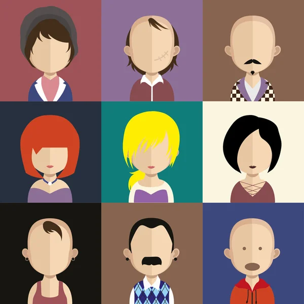 Conjunto de iconos de personas en estilo plano con caras — Vector de stock